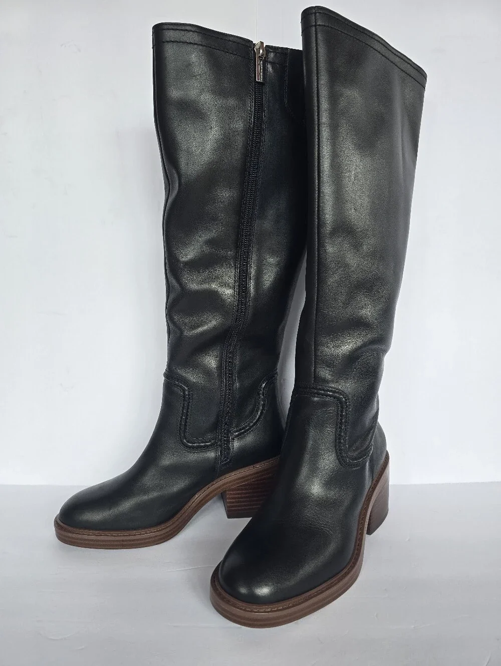 Vince Camuto Vuliann 6/36.5 EU Knee Leather Boots with Brown Stacked Heel & Sole
